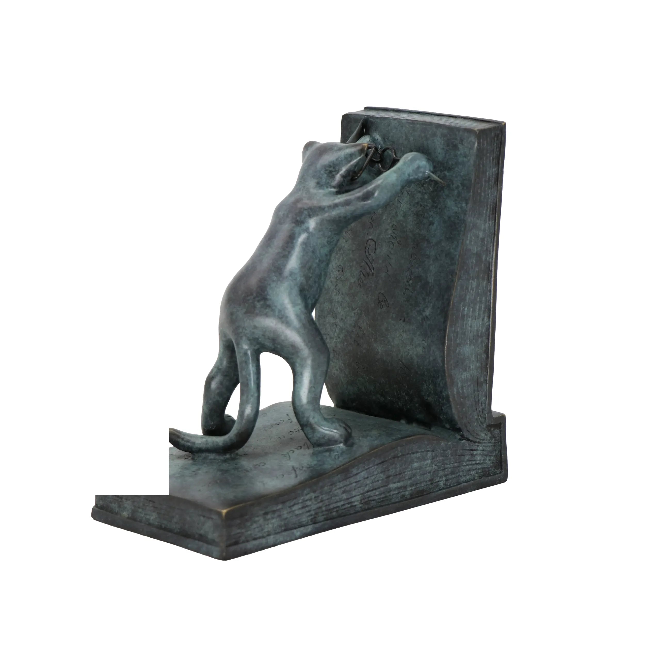 standing Cat Bookend II bronze sculpture three-quarter view