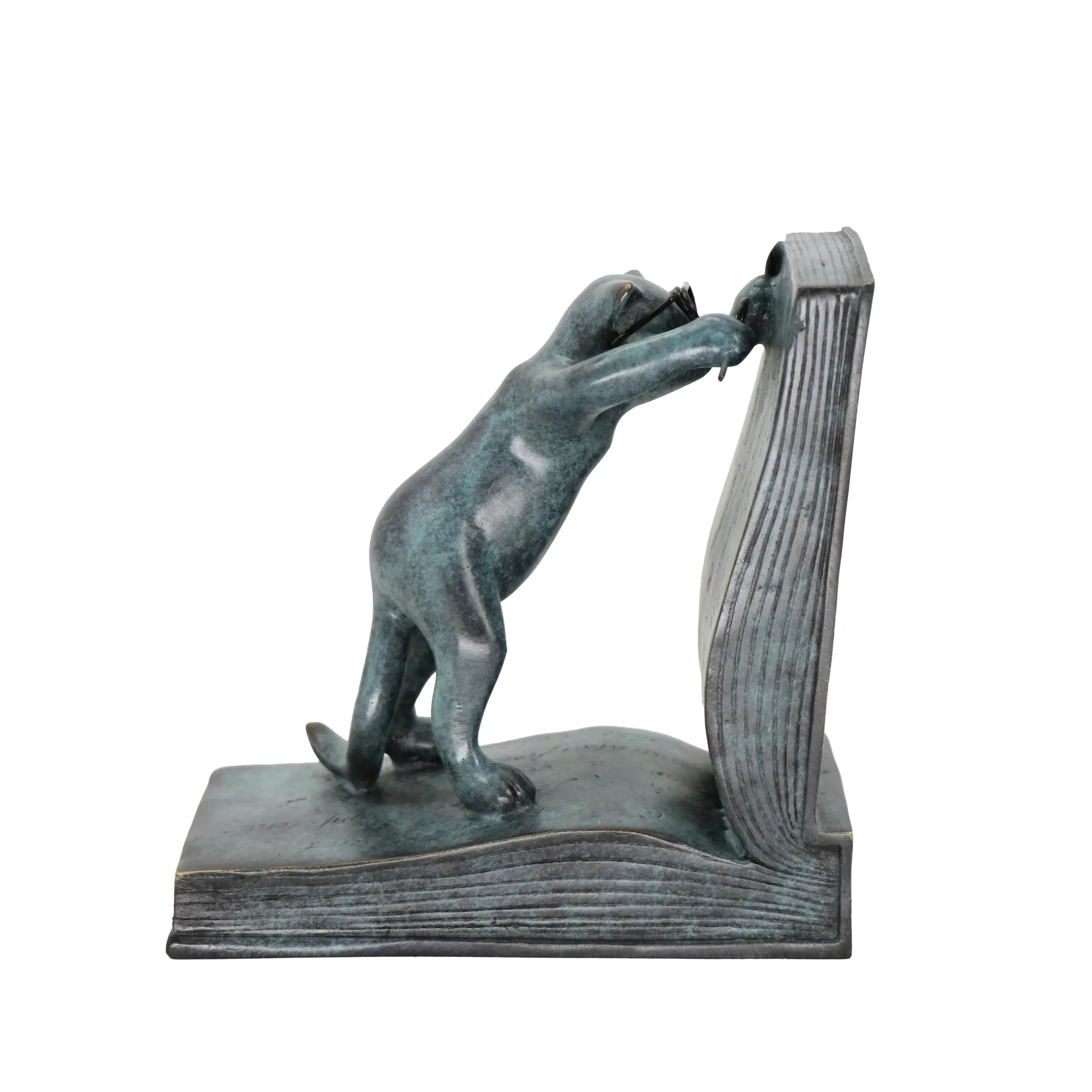 standing Cat Bookend II bronze sculpture side view