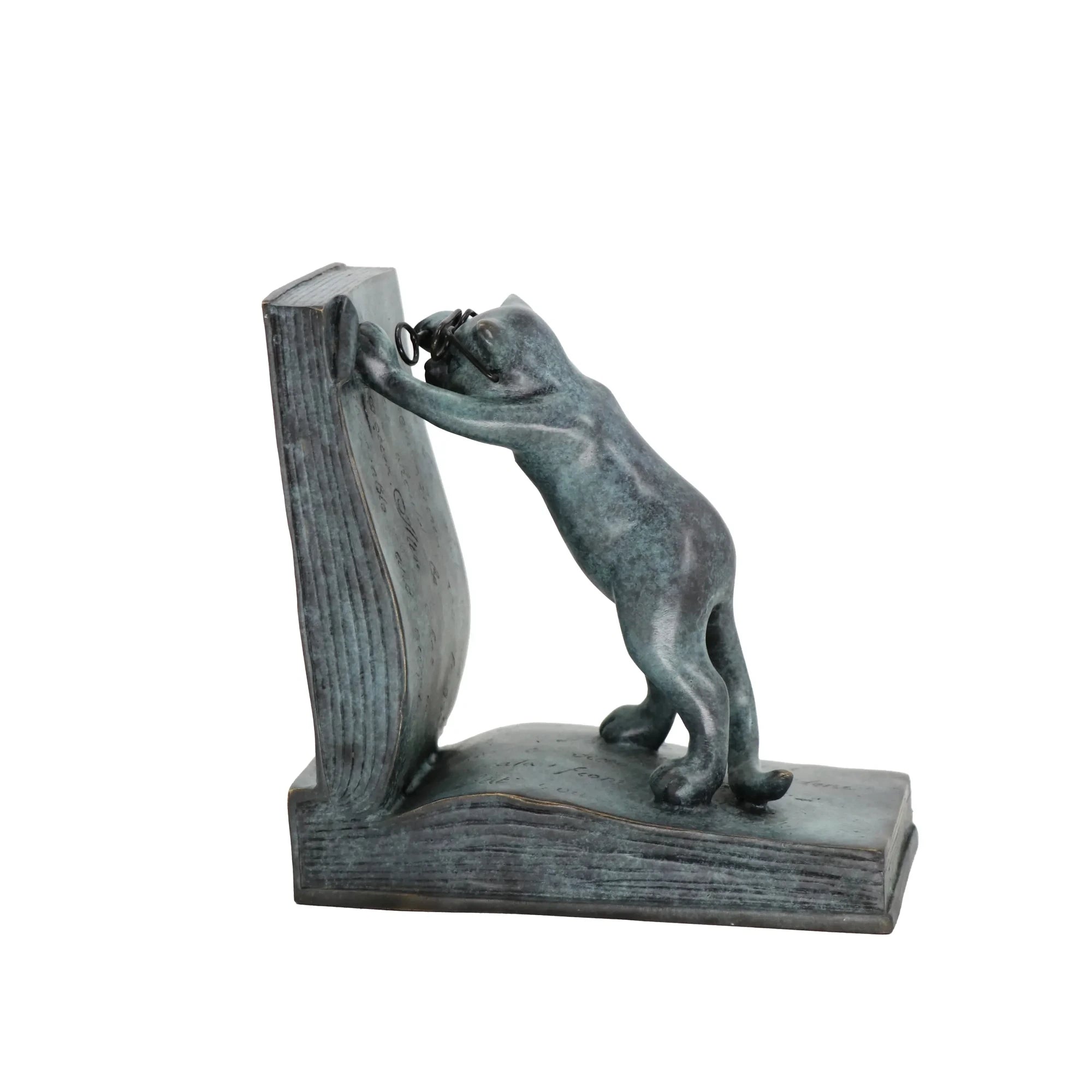 standing Cat Bookend II bronze sculpture on a clean white background