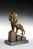 Standing Lion Bronze Sculpture three-quarter view