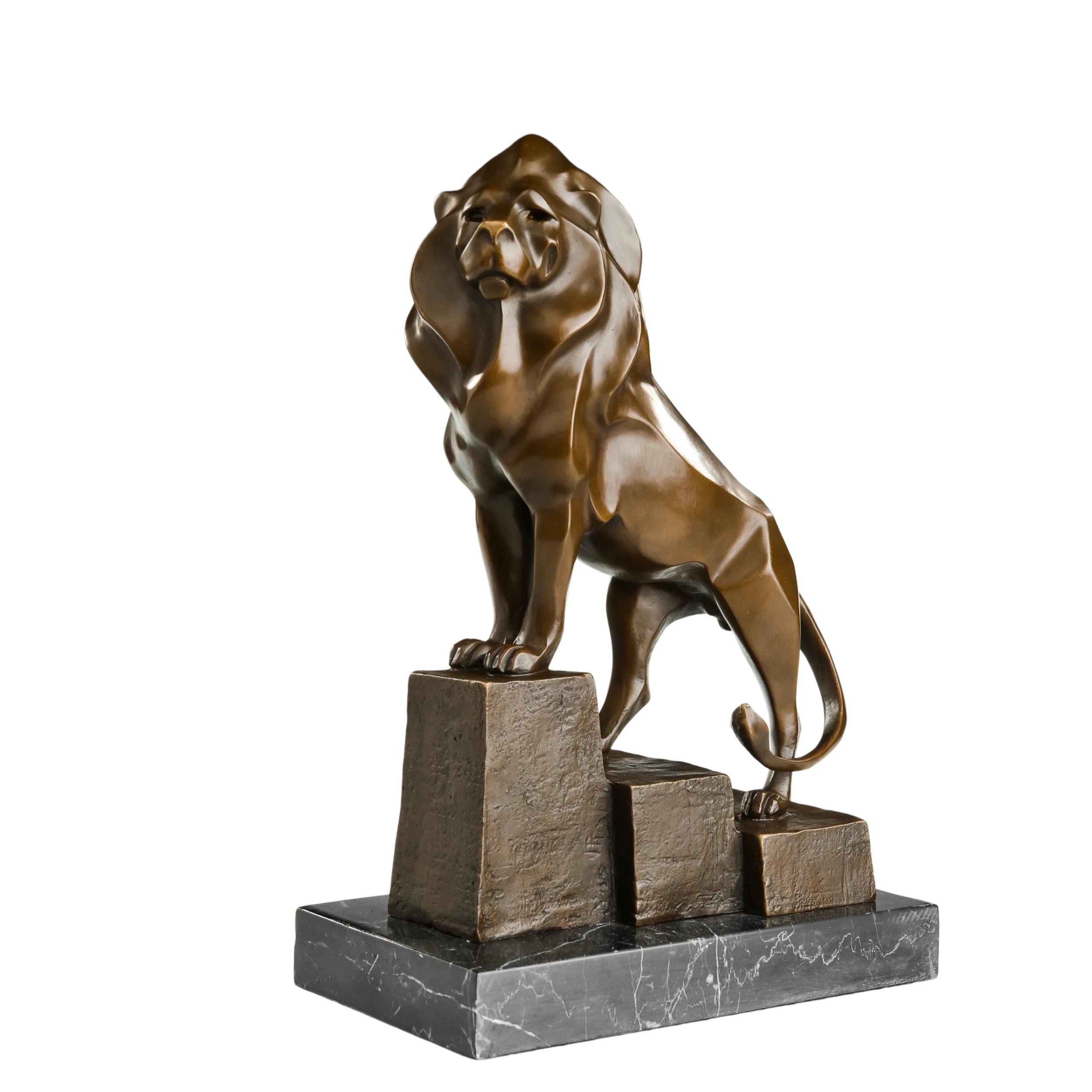 Standing Lion Bronze Sculpture on a clean white background