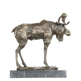 Right side view of standing moose bronze sculpture with distinctive antlers
