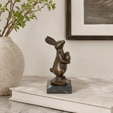 Standing Rabbit Bronze Sculpture displayed in a styled interior