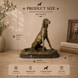 A stately bronze pointer dog sculpture in an alert upright seated pose, showing lean musculature and smooth coat for executive office decor.