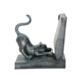 Stretching cat bronze bookend with playful crouching pose