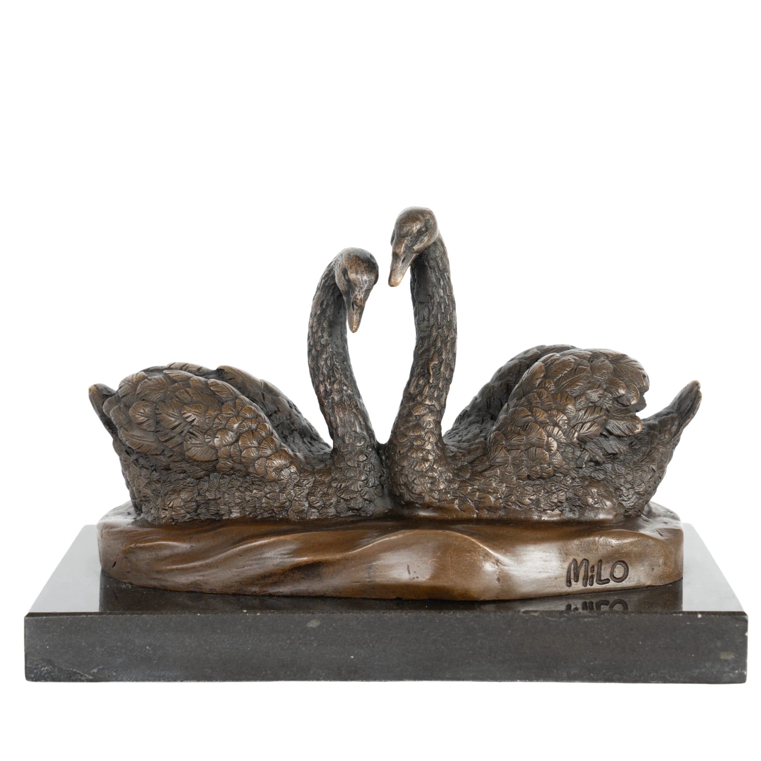 Swan Couple Bronze Sculpture on a clean white background