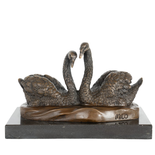 Swan Couple Bronze Sculpture on a clean white background