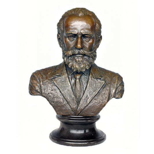 Handcrafted Tchaikovsky bronze bust with detailed beard, formal attire, and classical portrait styling