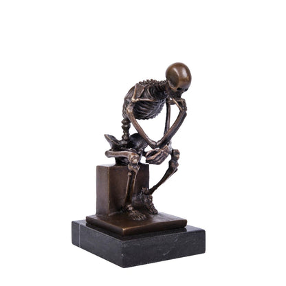 Modern abstract bronze thinker sculpture on black marble base, philosophy inspired office decor for executives.
