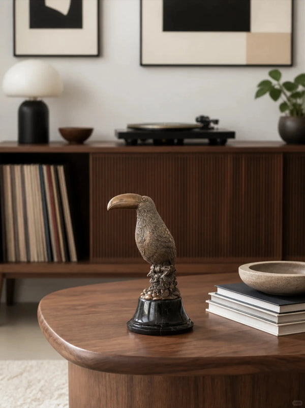 Toperkin bronze bird sculpture displayed in a customer’s home