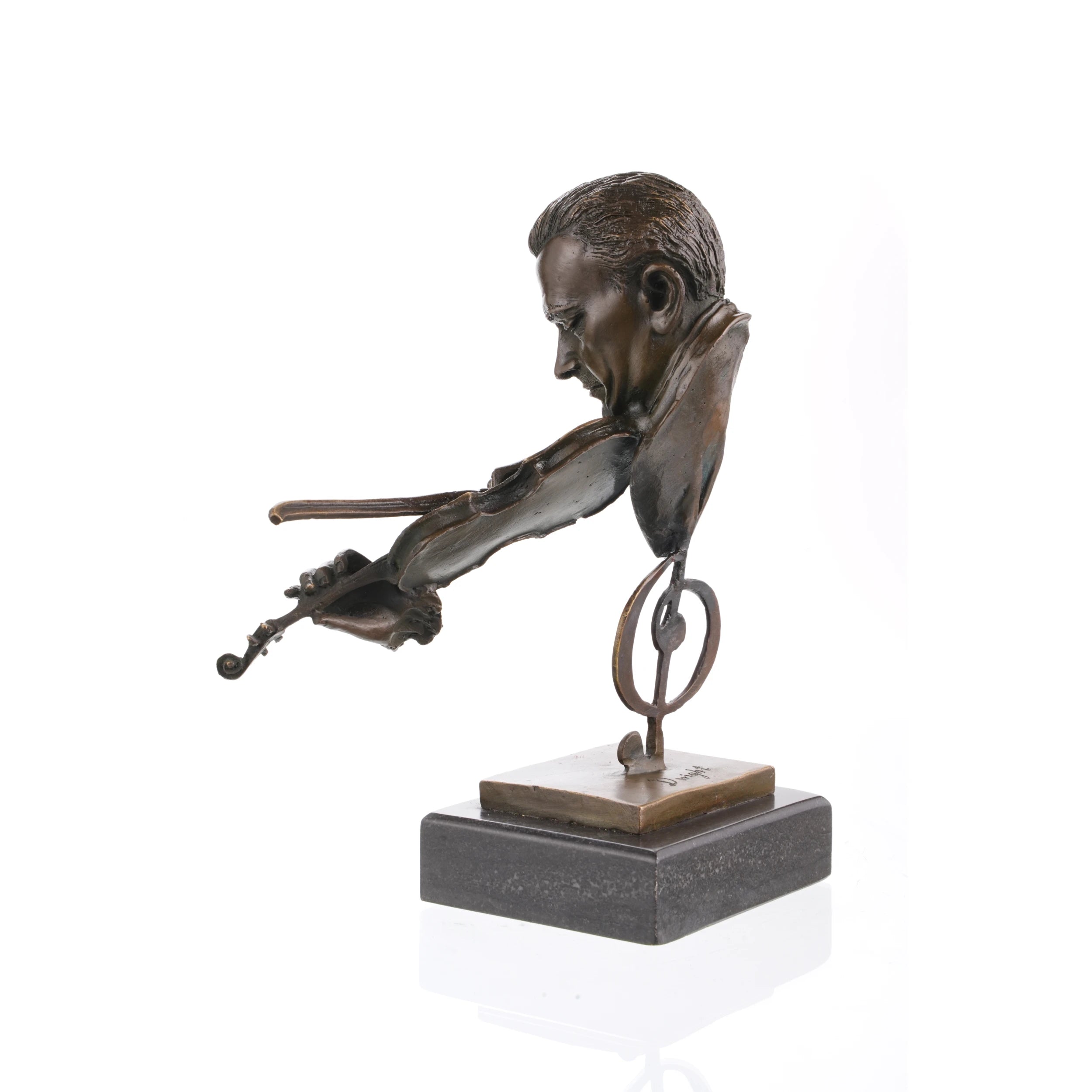 Side view of violinist bronze bust sculpture