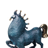 Turquoise decorative horse bronze sculpture with gold accents on marble base