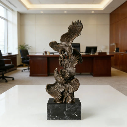 Double eagle bronze sculpture capturing a playful interaction in flight. A graceful wildlife statue symbolizing freedom, harmony, and connection.