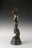 Left side view of classical Venus bronze sculpture with flowing fabric and feminine form