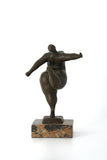 Modern dancing figure bronze sculpture with rounded abstract form on marble base, contemporary home decor