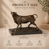 Realistic walking bronze bull sculpture with noble bearing and detailed anatomy, walking animal statue on red-veined black marble base, loss wax casting fine art.