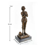 Joan of Arc bronze statue in prayer, detailed medieval plate armor and chainmail sculpture, historical French heroine on black marble base, loss wax casting art.