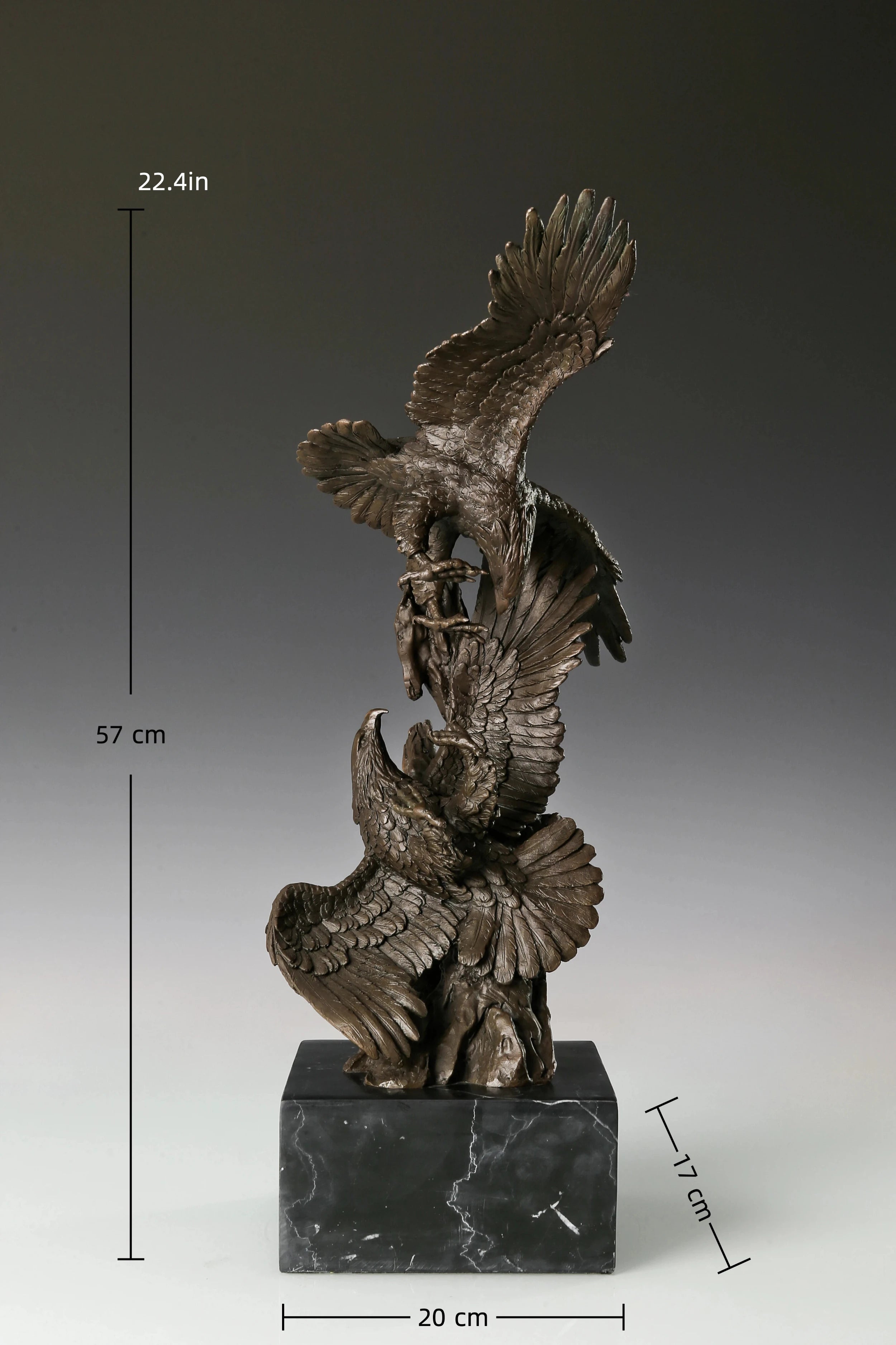 Two eagles bronze sculpture in dynamic interaction pose with detailed feathers and marble base. Elegant decor for home, office, or collectors.