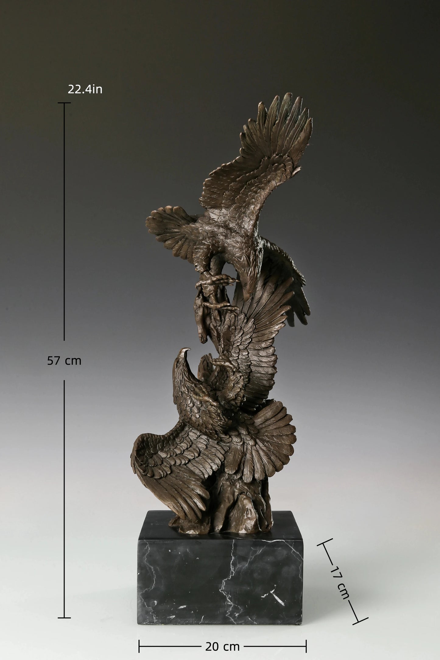 Two eagles bronze sculpture in dynamic interaction pose with detailed feathers and marble base. Elegant decor for home, office, or collectors.