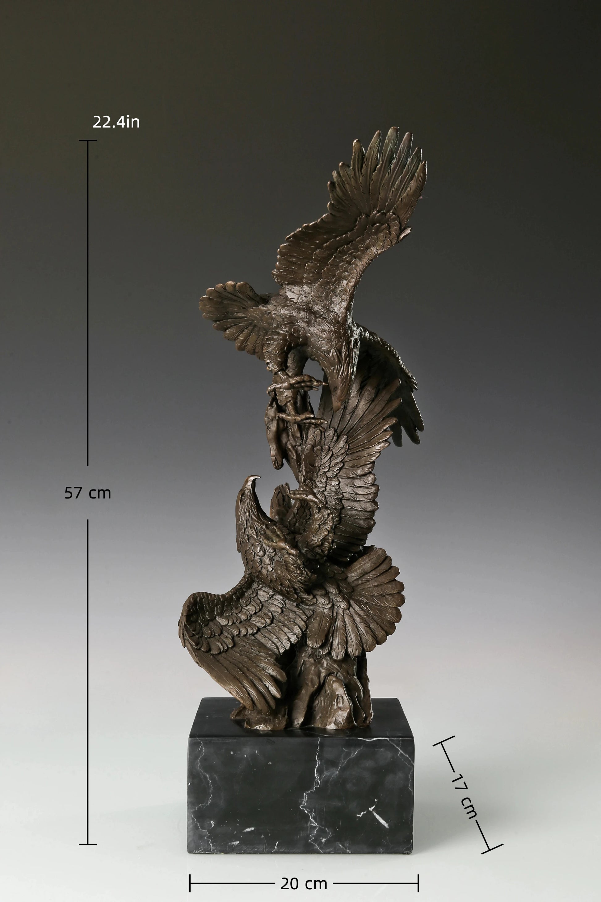 Two eagles bronze sculpture in dynamic interaction pose with detailed feathers and marble base. Elegant decor for home, office, or collectors.