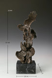 Two eagles bronze sculpture in dynamic interaction pose with detailed feathers and marble base. Elegant decor for home, office, or collectors.