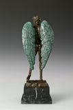 Back view of Winged David sculpture with feathered bronze wings