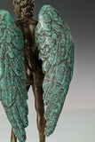 Detailed feather texture on Winged David bronze sculpture wings