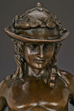 Close-up detail of Young David bronze statue with sword and hat