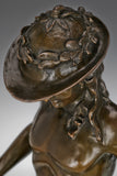 Close-up detail of Young David bronze statue with sword and hat