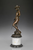 Side view of handcrafted Young David bronze sculpture
